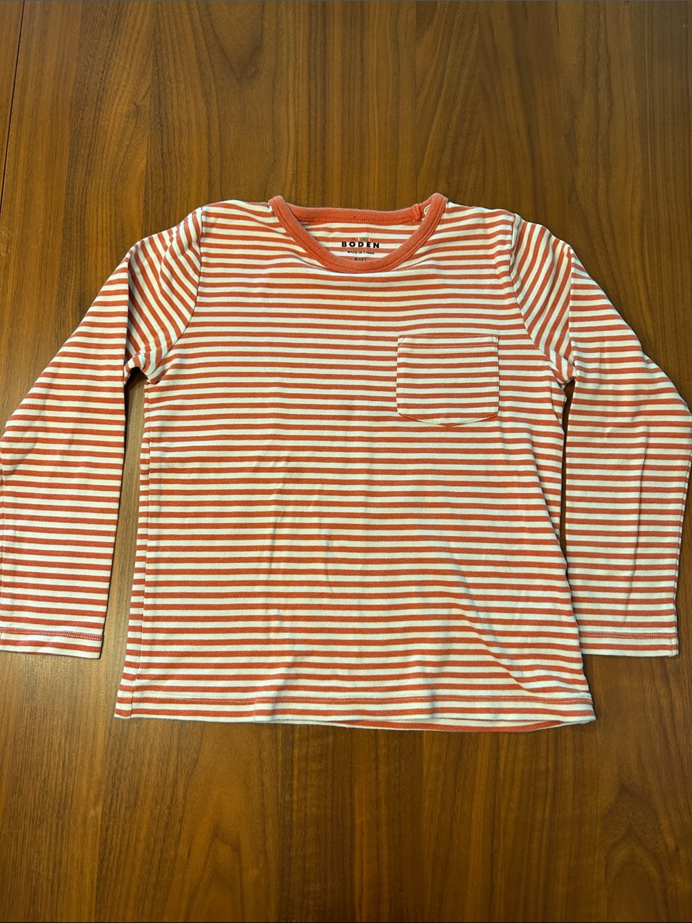 Boden Coral and White Striped Long-Sleeve Pocket Tee